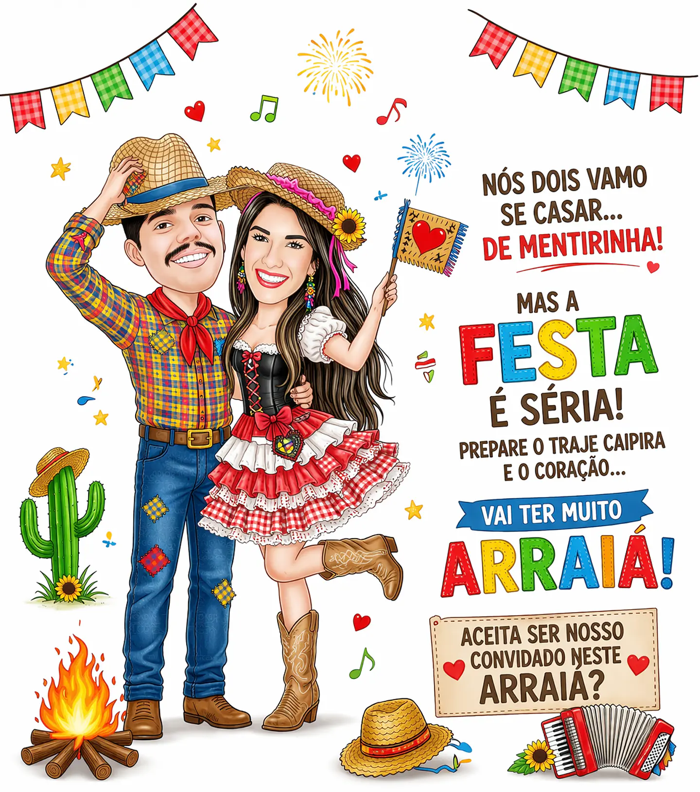 Caricatura Junina Adultos Personalizada | Casal Caipira, Festa Junina, Arraiá e Convite Digital 3