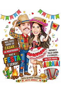Caricatura Personalizada Digital para Convites Festa Junina, Casamento e Aniversário Caricatura de Casal Caipira Arraiá