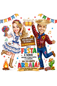 Caricatura Personalizada Digital para Convites Festa Junina, Casamento e Aniversário Caricatura de Casal Caipira Arraiá