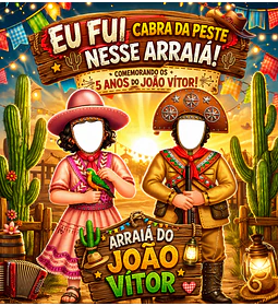 Banner Eu Fui Cangaceirinhos Lampião Mirim Maria Bonita Mirim  Menino Menina Nordestino Cactos Lamparina Arraiá Painel Digital NÂO IMPRESSO Festa Infantil Aniversário Foto no Clima da Festa 