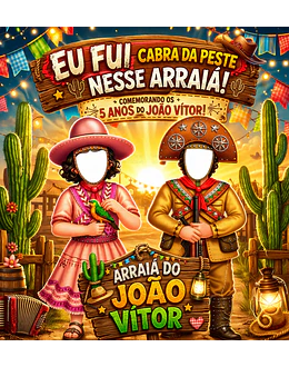Banner Eu Fui Cangaceirinhos Lampião Mirim Maria Bonita Mirim  Menino Menina Nordestino Cactos Lamparina Arraiá Painel Digital NÂO IMPRESSO Festa Infantil Aniversário Foto no Clima da Festa 