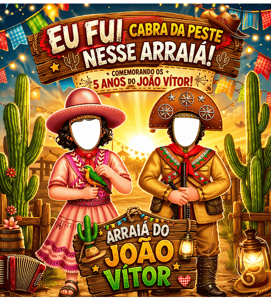 Banner Eu Fui Cangaceirinhos Lampião Mirim Maria Bonita Mirim  Menino Menina Nordestino Cactos Lamparina Arraiá Painel Digital NÂO IMPRESSO Festa Infantil Aniversário Foto no Clima da Festa 