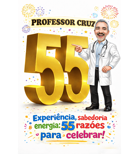Convite com Caricaturas Aniversário"não impressas" Festa Convite Aniversário Homem  Tema 55 40 70 Anos Balões Professor Enfermeiro 