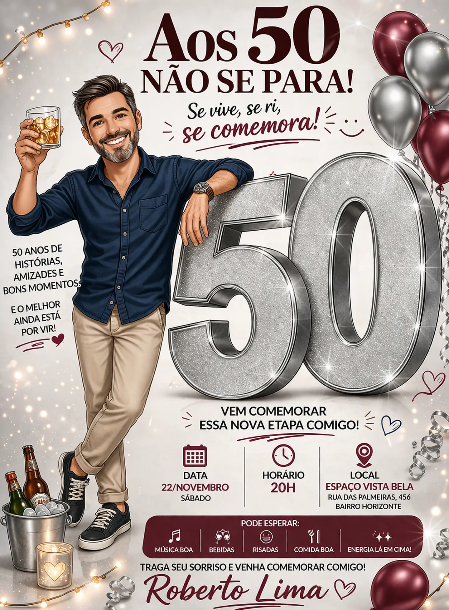 Convite Digital Masculino com Caricatura para Aniversário 3