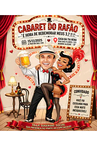 Caricatura Tema Cabaré Feminino | Convite Personalizado com Plumas