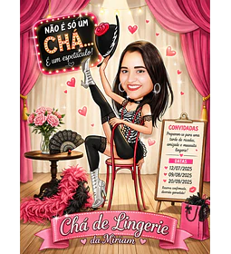 Caricatura Tema Cabaré Feminino | Convite Personalizado com Plumas
