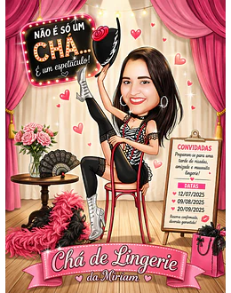 Caricatura Tema Cabaré Feminino | Convite Personalizado com Plumas
