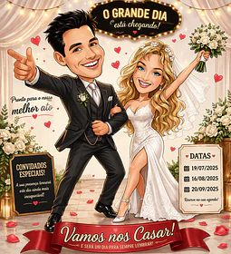  Convite com Caricatura Personalizada de Casamento  Matrimônio Caricatura para decoração da festa