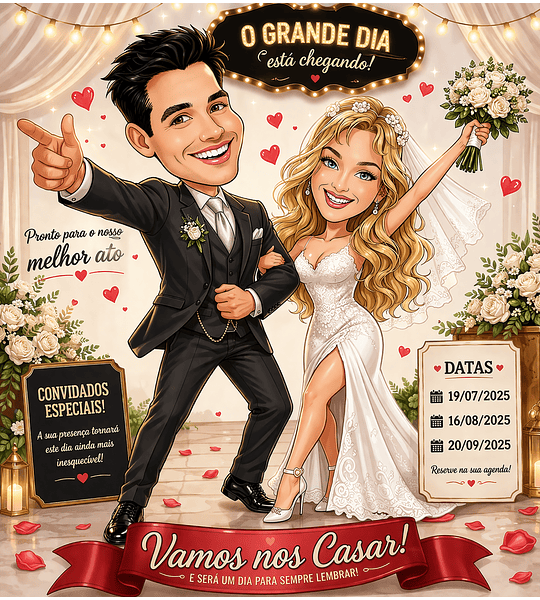  Convite com Caricatura Personalizada de Casamento  Matrimônio Caricatura para decoração da festa