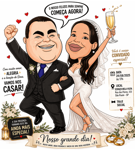 Caricaturas de Noivos para Convites de Casamento | Arte Personalizada