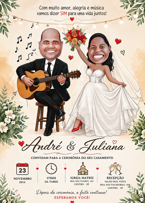 Caricaturas de Noivos para Convites de Casamento | Arte Personalizada