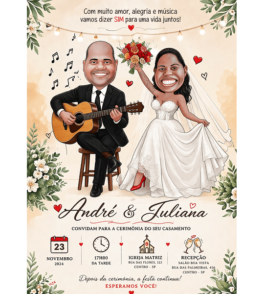Caricaturas de Noivos para Convites de Casamento | Arte Personalizada