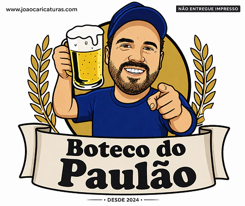 Caricatura Tema Boteco para Rótulo Personalizado | Arte Digital para Festa e Aniversário