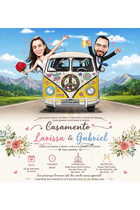 Caricatura de Casamento com Carro Personalizada – Noivos Dirigindo e Tema Automotivo