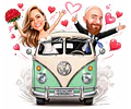 Caricatura de Casamento com Carro Personalizada – Noivos Dirigindo e Tema Automotivo