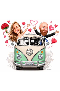 Caricatura de Casamento com Carro Personalizada – Noivos Dirigindo e Tema Automotivo