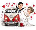Caricatura de Casamento com Carro Personalizada – Noivos Dirigindo e Tema Automotivo