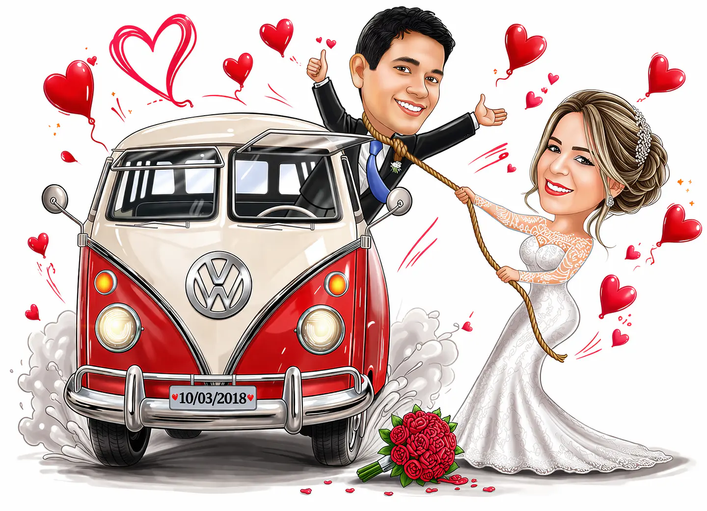 Caricatura de Casamento com Carro Personalizada – Noivos Dirigindo e Tema Automotivo 4