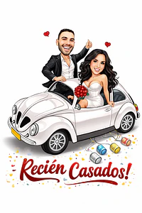 Caricatura de Casamento com Carro Personalizada – Noivos Dirigindo e Tema Automotivo