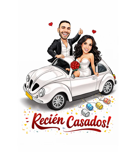 Caricatura de Casamento com Carro Personalizada – Noivos Dirigindo e Tema Automotivo
