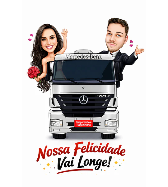 Caricatura de Casamento com Carro Personalizada – Noivos Dirigindo e Tema Automotivo