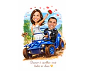 Caricatura de Casamento com Carro Personalizada – Noivos Dirigindo e Tema Automotivo