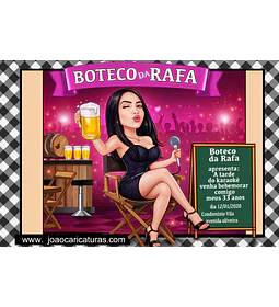 Caricatura Digital Feminina Tema Boteco – Personalizada por Foto