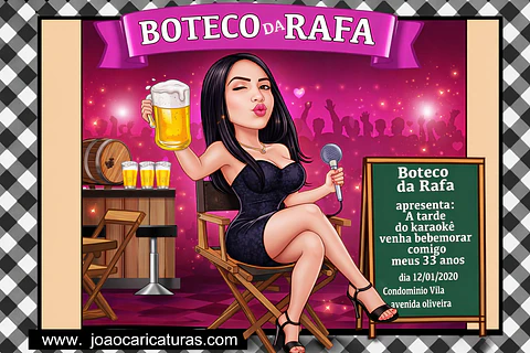 Caricatura Digital Feminina Tema Boteco – Personalizada por Foto