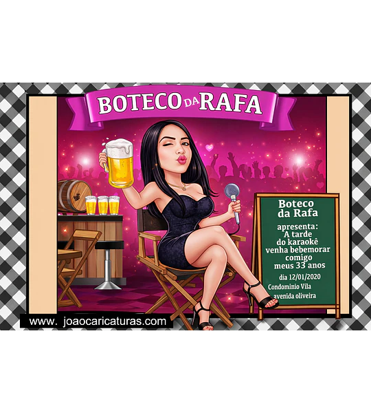 Caricatura Digital Feminina Tema Boteco – Personalizada por Foto