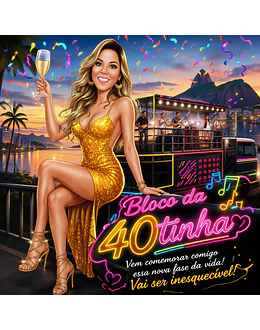 Caricatura de Aniversário Feminina no Trio Elétrico | Tema Micareta Carnaval (20, 30, 40, 50, 60 anos)
