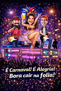 Caricatura de Aniversário Feminina no Trio Elétrico | Tema Micareta Carnaval (20, 30, 40, 50, 60 anos)