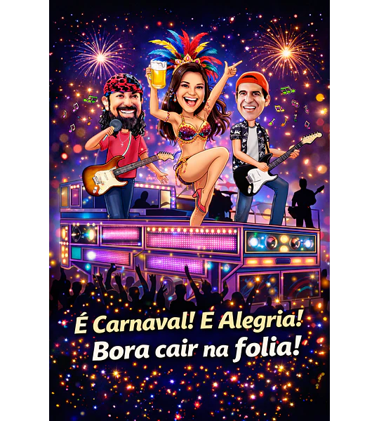 Caricatura de Aniversário Feminina no Trio Elétrico | Tema Micareta Carnaval (20, 30, 40, 50, 60 anos)