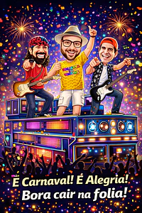 Caricatura de Aniversário Feminina no Trio Elétrico | Tema Micareta Carnaval (20, 30, 40, 50, 60 anos)