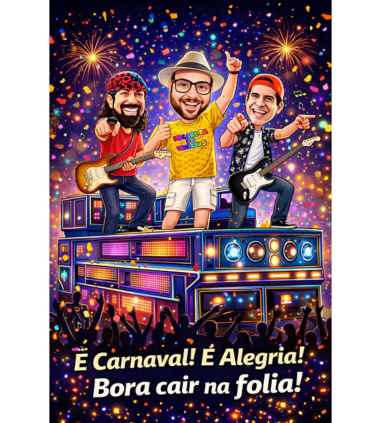 Caricatura de Aniversário Feminina no Trio Elétrico | Tema Micareta Carnaval (20, 30, 40, 50, 60 anos)