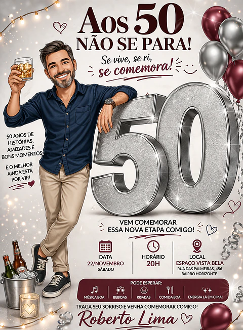 Caricatura Digital para Convite de Aniversário Masculino (Personalizada)