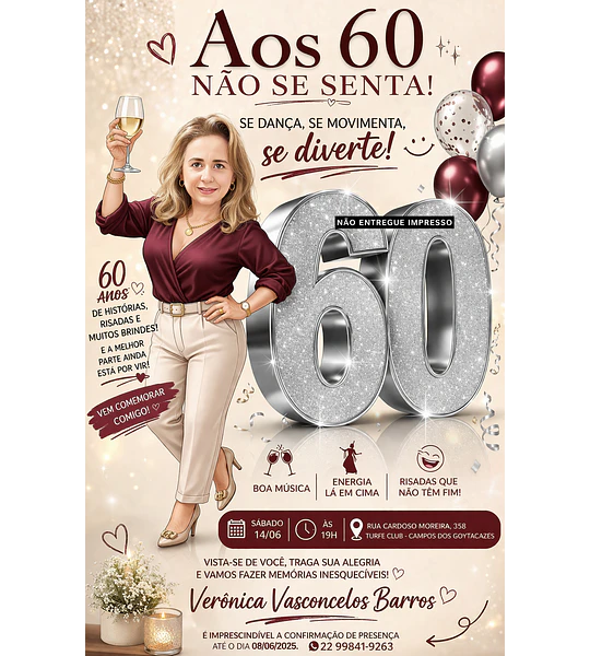 Convite de Aniversário Feminino (Todos os Anos) com Caricatura Personalizada