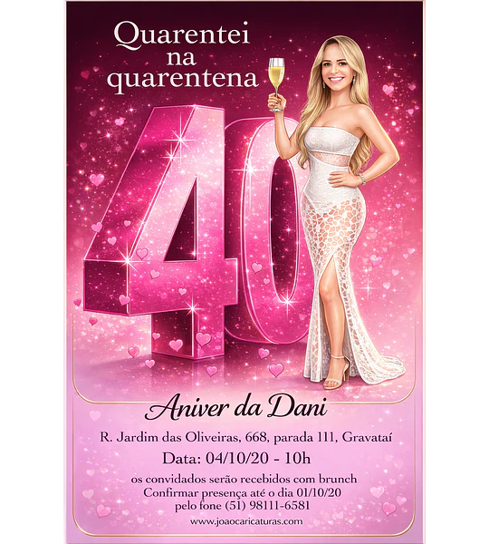 Convite de Aniversário Feminino (Todos os Anos) com Caricatura Personalizada