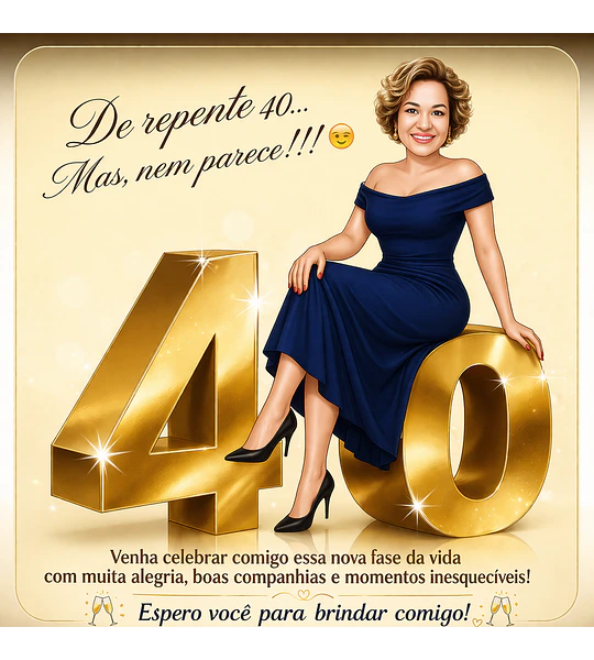 Convite de Aniversário Feminino (Todos os Anos) com Caricatura Personalizada