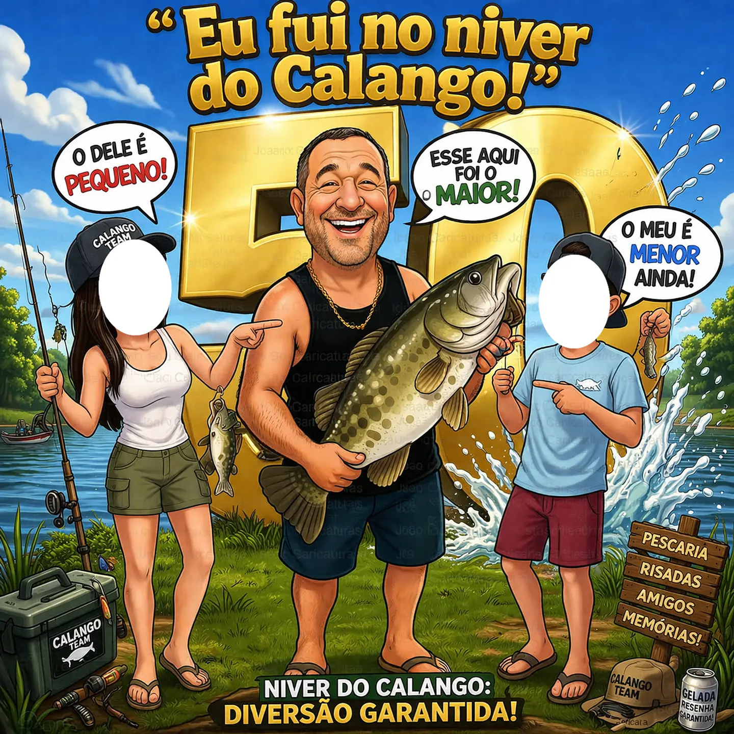 Caricatura Estilo Eu Fui para Festa – Banner com Tema Pescador 1