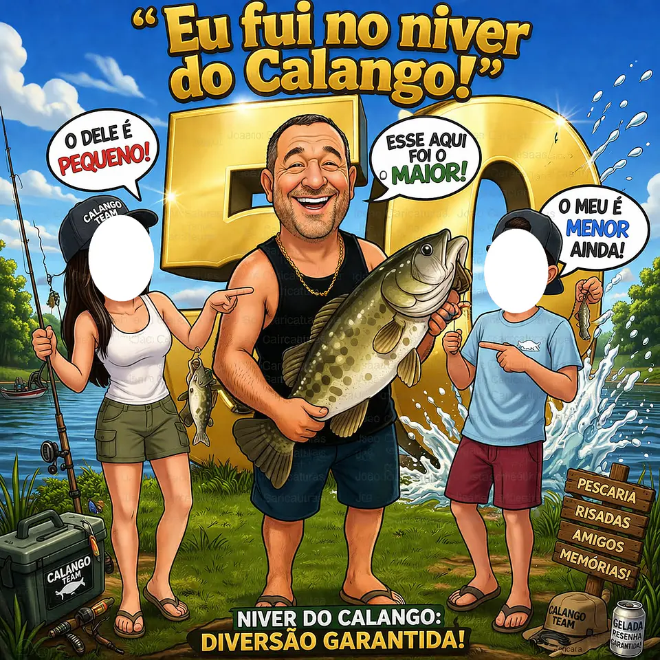 Caricatura Estilo Eu Fui para Festa – Banner com Tema Pescador 1