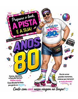 Convite Anos 80 com Caricatura Personalizada – Tema Retrô Digital