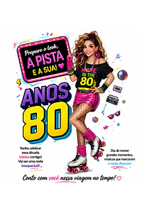 Convite Anos 80 com Caricatura Personalizada – Tema Retrô Digital