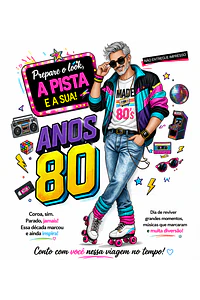 Convite Anos 80 com Caricatura Personalizada – Tema Retrô Digital