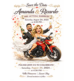 Convite Digital de Casamento com Veículos Caricatura Personalizada | Noivos Personalizados