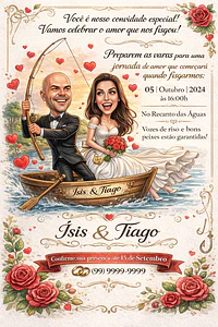 Convite Digital de Casamento com Veículos Caricatura Personalizada | Noivos Personalizados