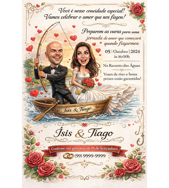 Convite Digital de Casamento com Caricatura Personalizada | Noivos