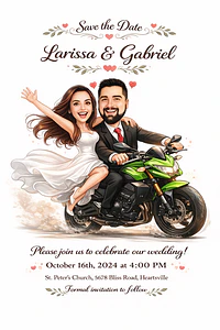 Convite Digital de Casamento com Veículos Caricatura Personalizada | Noivos Personalizados
