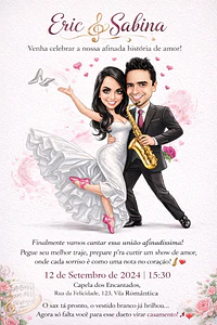 Convite Digital de Casamento com Veículos Caricatura Personalizada | Noivos Personalizados