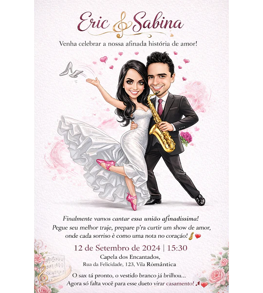 Convite Digital de Casamento com Caricatura Personalizada | Noivos
