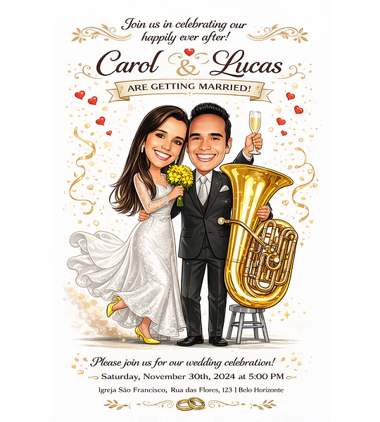 Convite Digital de Casamento com Caricatura Personalizada | Noivos